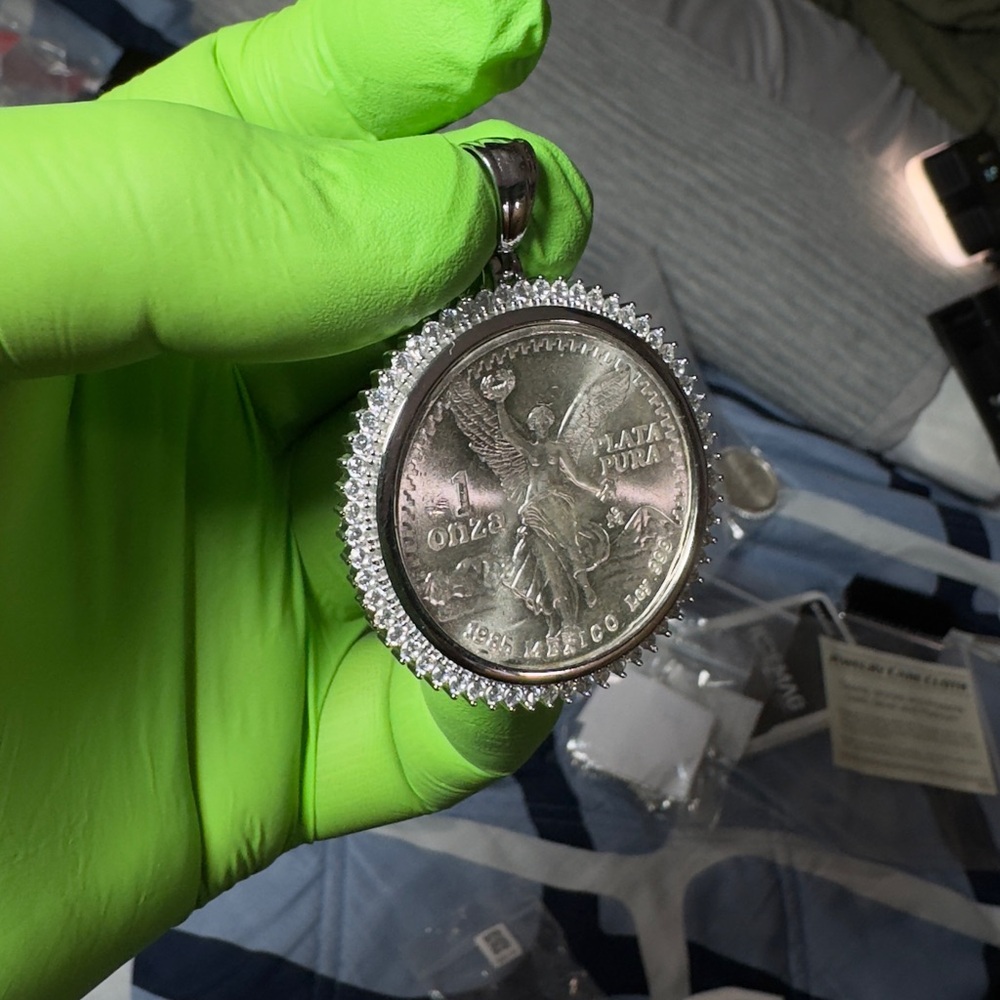 Pure silver Centenario coin on sliver 925.bezel pendant